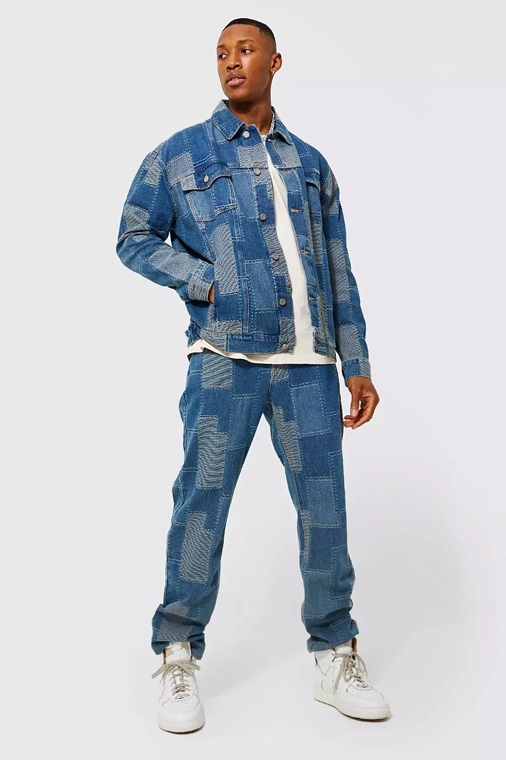 Patchwork denim jacket store mens